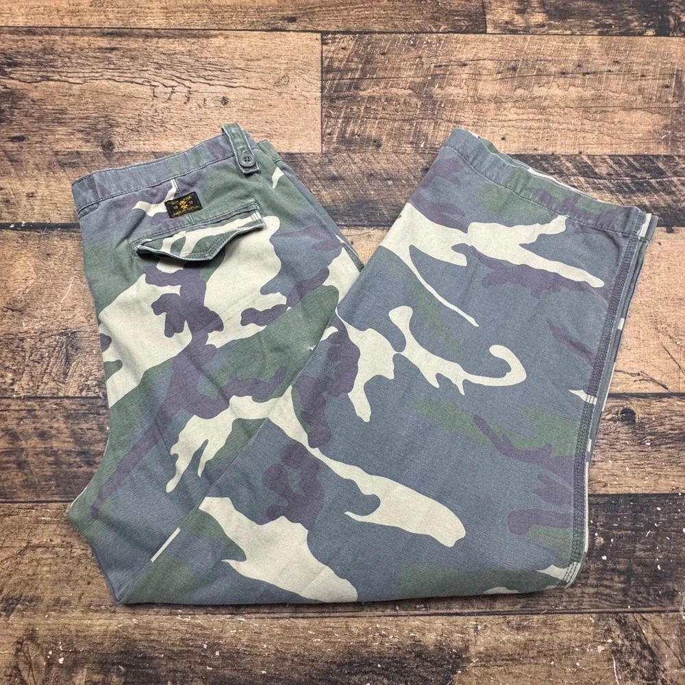Camo wide leg Cargo Pants 36x30 Camouflage Relaxed Fit Heavy Stone Washed Cotton